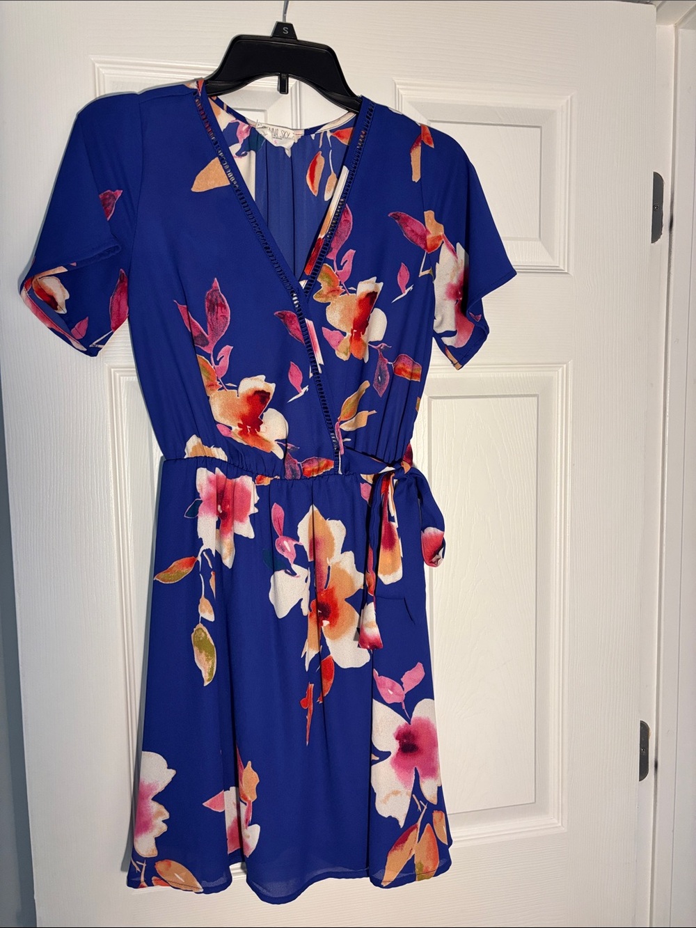 Blue Floral Dress with Tie Waist